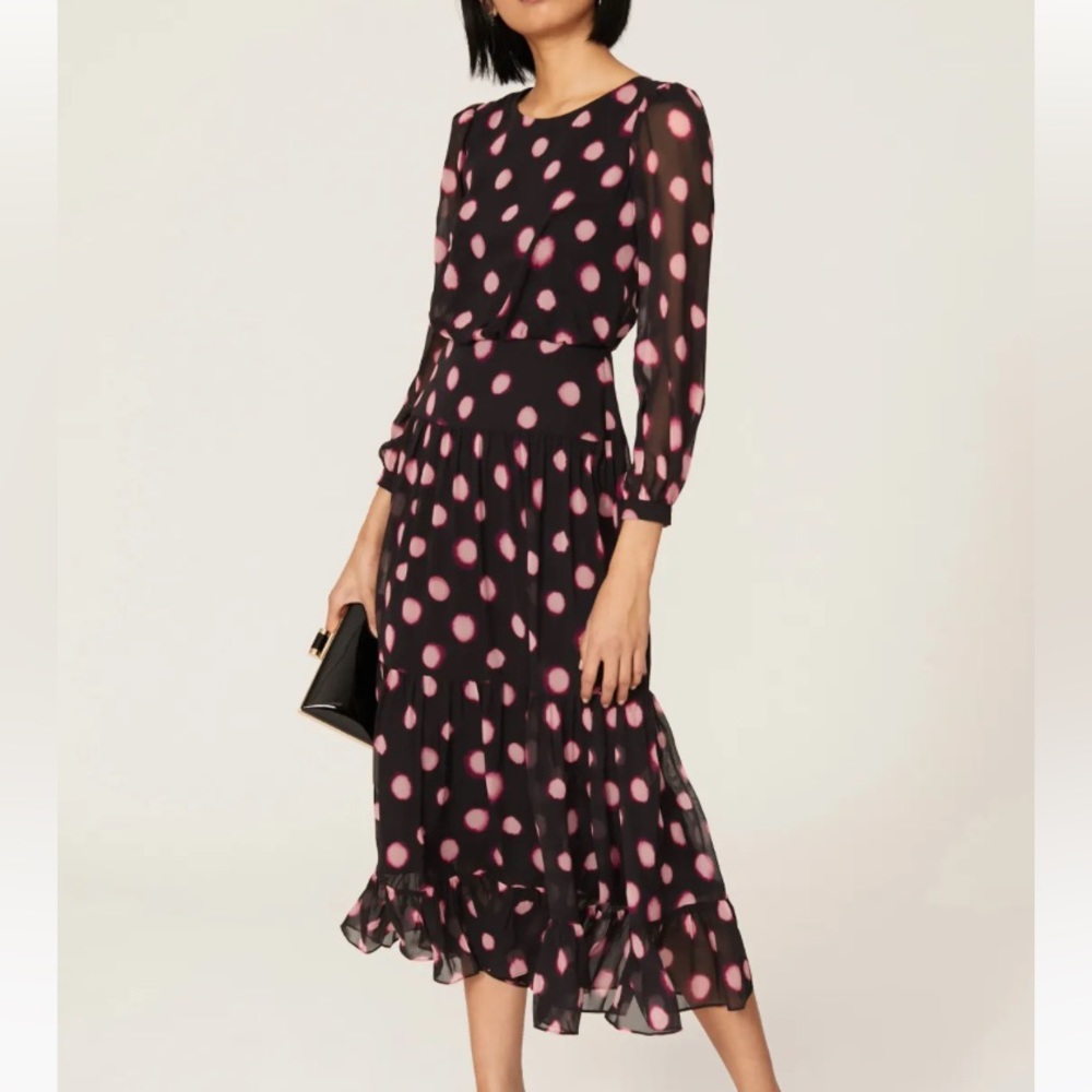 SALONI Black Isabel Pink Polka Dot Dress Size 4